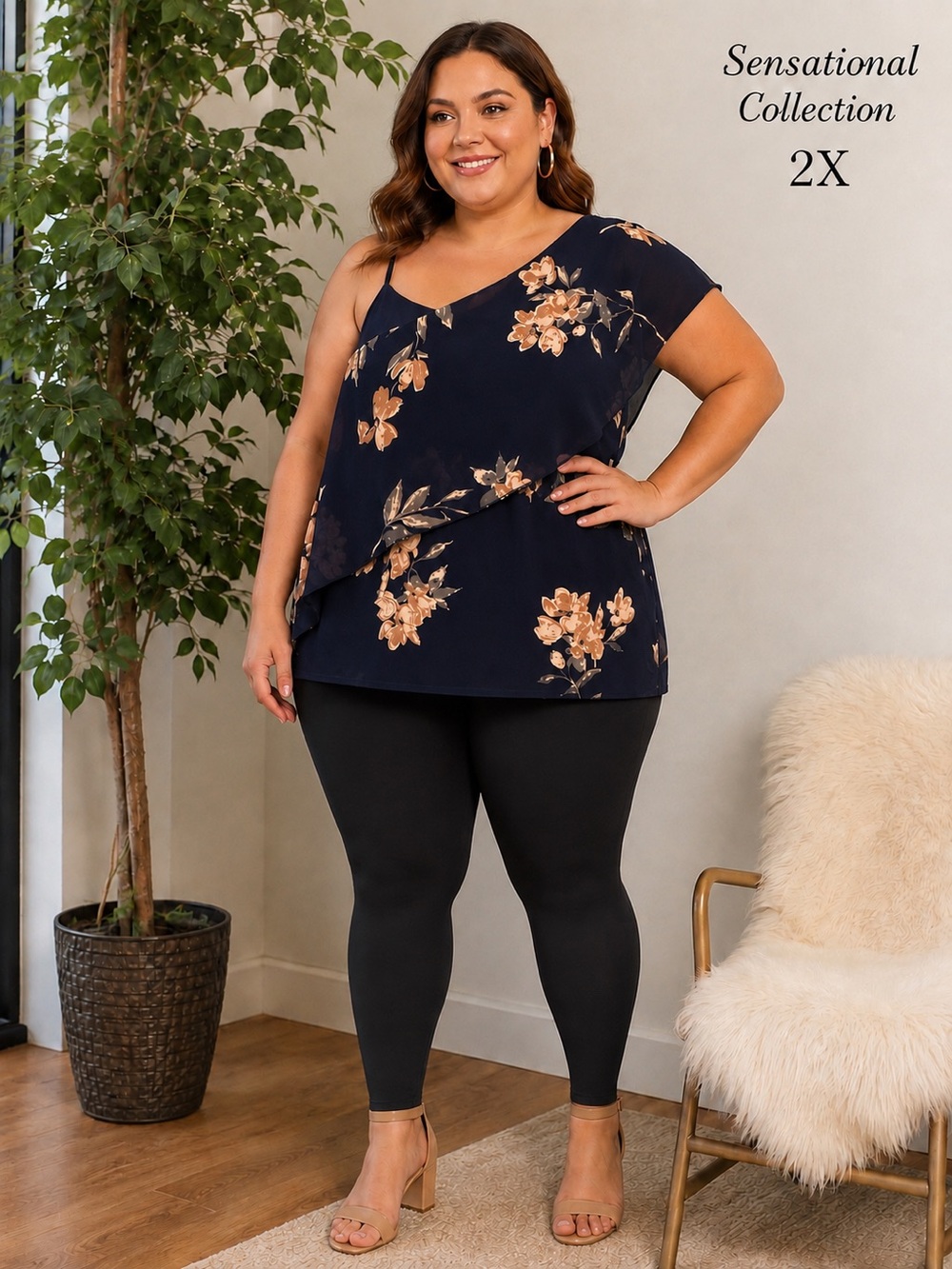 Sensational Collection  Floral Top – Woman’s Size 2X layered look